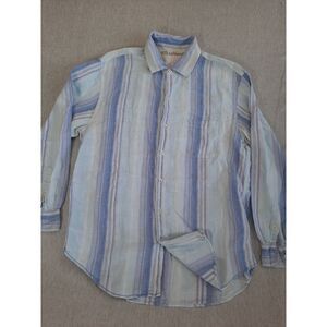Caribbean‎ Men's Large Stripe Lightweight Button Shirt Long Sleeve Linen Cotton
